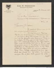 Nachlass Franz Steindachner, Brief von Karl W. Hiersemann an Franz Steindachner (21.12.1905), Inv.Nr. 221.01, Seite 1